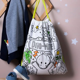 Collection: color-me-drawstring-bag<br/><br/>Color Me Drawstring Bag - Dinosaur