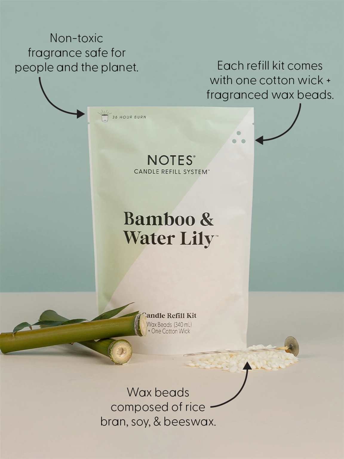 Notes Candle Refill - Bamboo & Water Lily