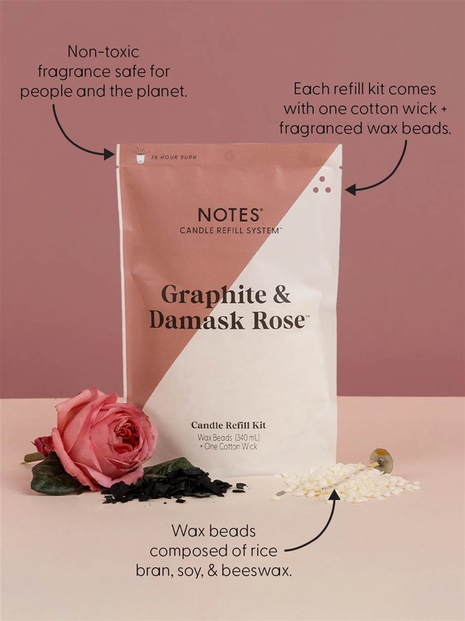 Notes Candle Refill - Graphite and Damask Rose