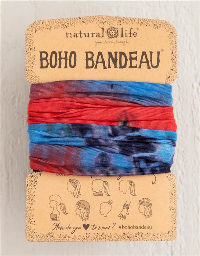 Headband - Boho Bandeau Full - Red, White, and Blue Tye-Dye