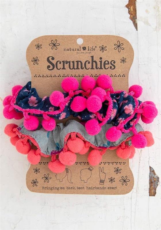 Hair Ties - Pom Pom Scrunchies - Navy Grey