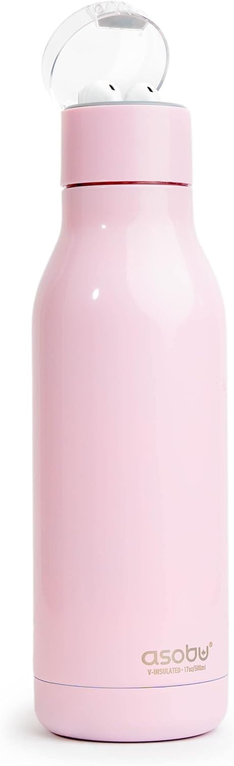 Asobu Earphone H2 Audio Insulated Water bottle Stainless Steel 20 Ounce (Pink)