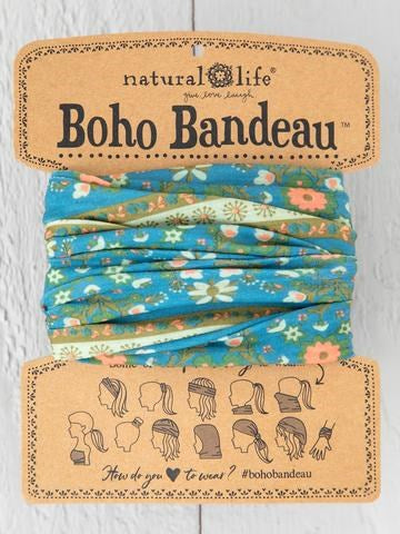 Headband - Boho Bandeau Full - Blue Flower Medallion