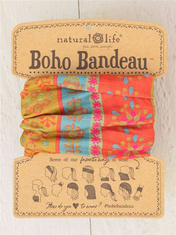 Headband - Boho Bandeau Full - Red Floral Stripe