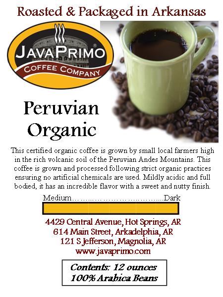 Coffee - Dark Roast - Peruvian Organic 12oz Bag