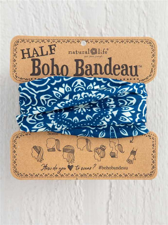 Headband - Boho Bandeau Half - Navy Mandala