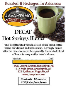 Coffee - Decaffeinated - Hot Springs Blend 12oz Bag