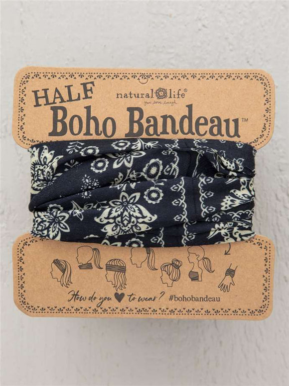 Headband - Boho Bandeau Half - Black Cream Mandala