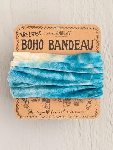 Headband - Boho Bandeau Velvet - Aqua Tie-Dye