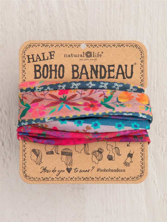 Boho Half Bandeau - Pink/Blue Border