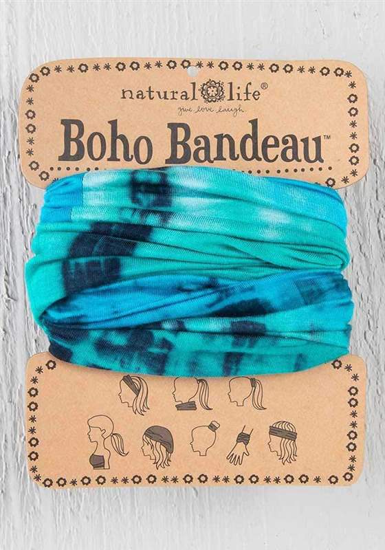 Headband - Boho Bandeau Full - Tie-Die Turqoise, Blue, White