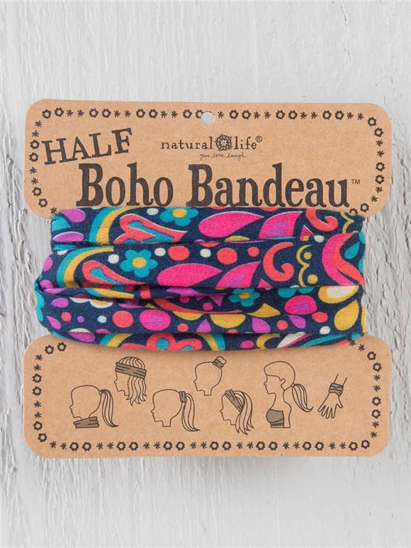 Headband - Boho Bandeau Half - Red Purple Turqoise Geo