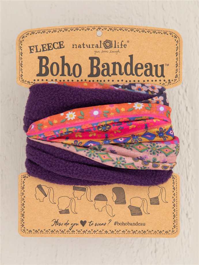 Headband - Boho Bandeau Full - Fleece Fuschia Border
