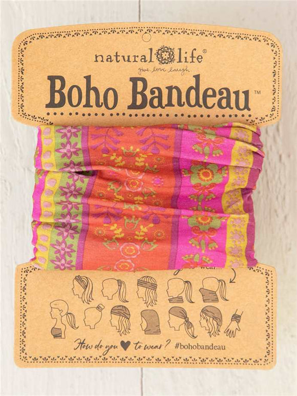 Headband - Boho Bandeau Full - Fuschia Floral Stripes
