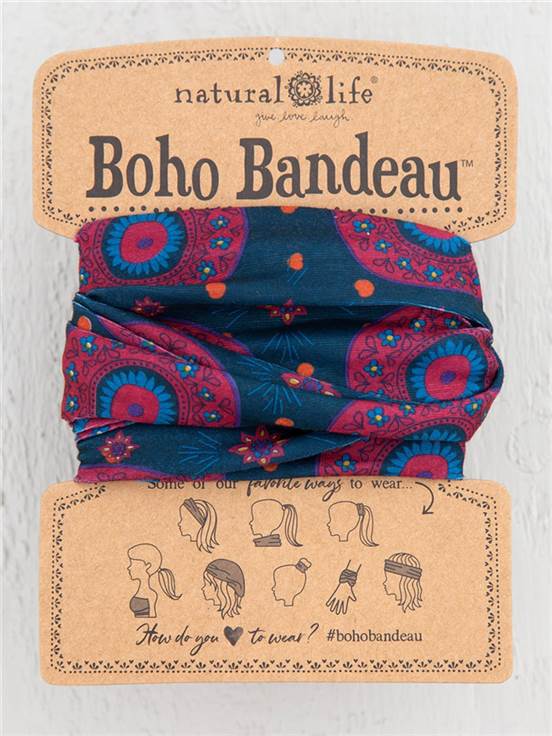 Headband - Boho Bandeau Full - Navy Berry Medallion