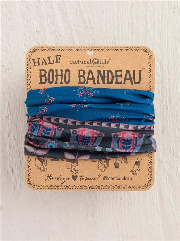 Headband - Boho Bandeau Half - Blue Tulip Border